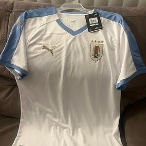 Puma White and Light Blue Uruguay Football Shirt